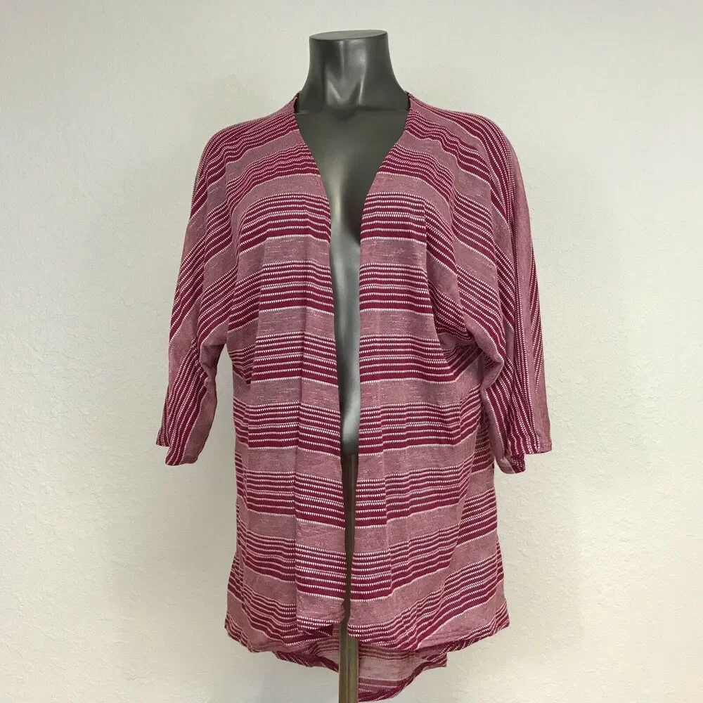 LuLaRoe Women's Cardigan Stripe Maroon White Size Medium